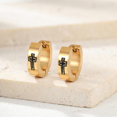 Minimalist Hip-hop Style Cross 201 Stainless Steel Hoop Earrings YA3069-1