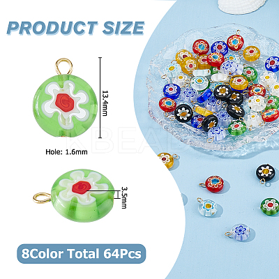 64Pcs Handmade Millefiori Glass Pendants PALLOY-HS00030-1