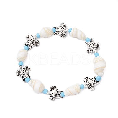 Ocean Theme Natural Shell & Alloy Beaded Stretch Bracelets for Men Women BJEW-JB12387-02-1