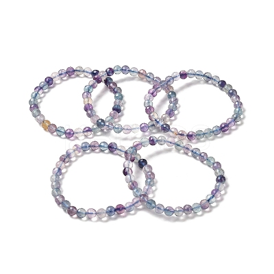 Natural Fluorite Beaded Stretch Bracelets BJEW-K233-01A-02-01-1
