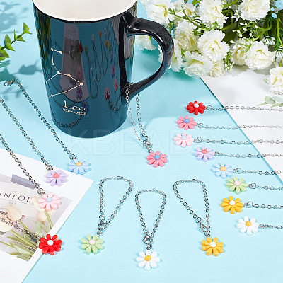 Daisy Flower Opaque Resin Cup Pendant Decorations HJEW-AB00521-1