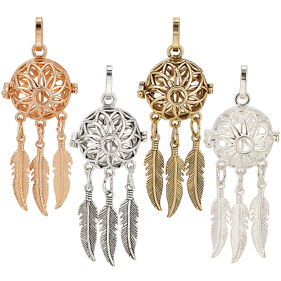 8Pcs 4 Colors Hollow Brass Bead Cage Big Pendants FIND-SC0014-11-1