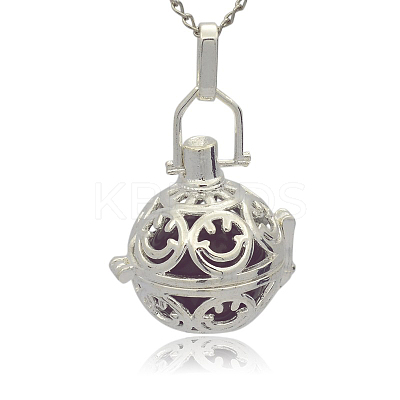 Silver Color Plated Brass Hollow Round Cage Pendants KK-J216-07S-1