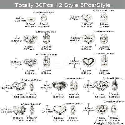 60Pcs 12 Styles Tibetan Style Alloy Beads FIND-CJ0002-28B-1