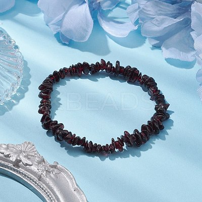 Natural Garnet Chip Beaded Stretch Bracelets for Women Men BJEW-JB10647-04-1