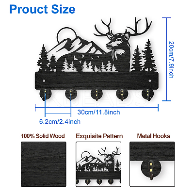 Wood & Iron Wall Mounted Hangers HJEW-WH0055-005-1