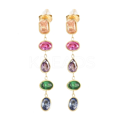 304 Stainless Steel Oval with Teardrop Tassel Stud Earrings EJEW-A161-05G-01-1