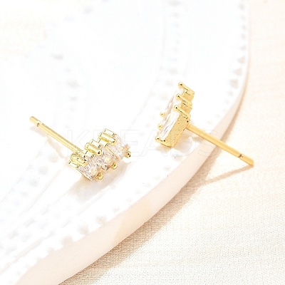 Clear Cubic Zirconia Triple Rectangle Stud Earrings EJEW-L234-083G-1
