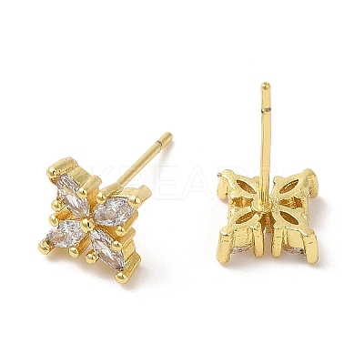 Rack Plating Brass Clover Stud Earrings with Cubic Zirconia EJEW-D061-38G-1