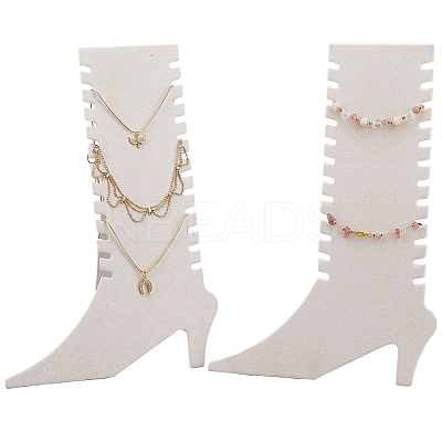 Boot Shaped Wood Covered with Velvet Necklaces Bracelets Display Stands NDIS-WH0010-25B-1