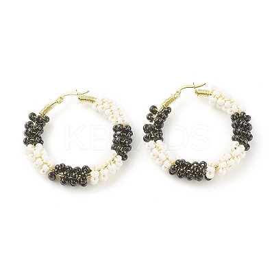 Porcelain Beaded Huggie Hoop Earrings for Women LS-EJEW-C003-01A-RS-1