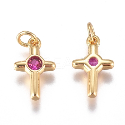 Brass Micro Pave Cubic Zirconia Tiny Cross Charms ZIRC-G168-54G-01-1