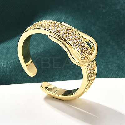 Rack Plating Brass Micro Pave Clear Cubic Zirconia Cuff Finger Rings for Women RJEW-M028-30G-02-1