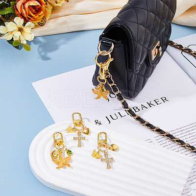 4Pcs 2 Styles Starfish & Cross Alloy Pendant Decoration HJEW-HS00001-1