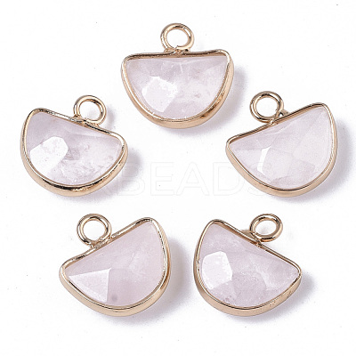 Natural Rose Quartz Semi Circle Pendants G-Q965-11-1