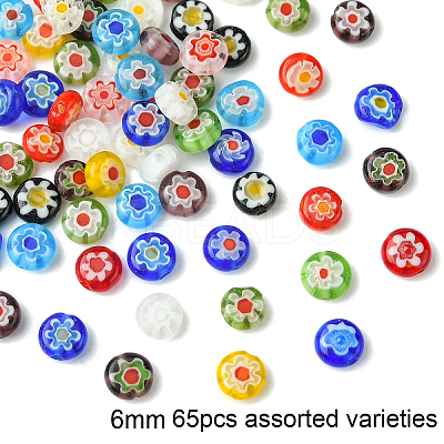 1 Strand Flat Round Handmade Millefiori Glass Beads Strands LK-YW0001-10C-1