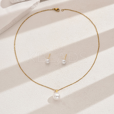 Elegant Vintage Round Imitation Pearl Pendant Necklace & Stud Earring Set DM4266-1-1