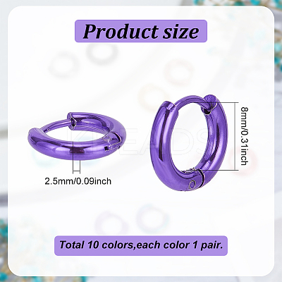 20Pcs 10 Colors 304 Stainless Steel Huggie Hoop Earrings for Women EJEW-AN0003-84-1