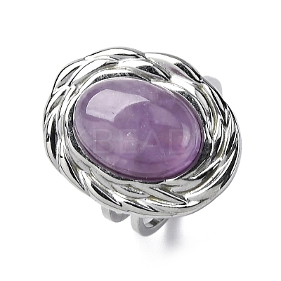 Oval Natural Amethyst Finger Rings RJEW-M063-01P-16-1