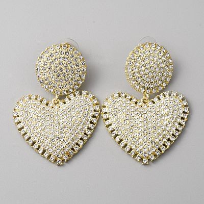 Crystal Rhinestone Heart Dangle Stud Earrings with 925 Sterling Silver Pin EJEW-WH0011-27LG-1