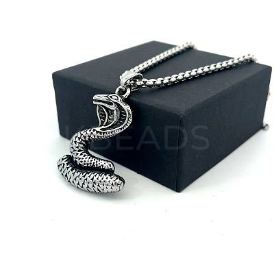 Vintage Viking Style 304 Stainless Steel Snake Pendant Necklaces for Men XF8580-1