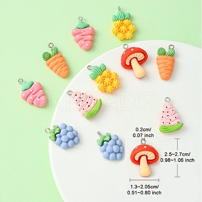12Pcs 6 Styles Opaque Resin Fruit & Vegetable Pendants RESI-YW0001-56-1