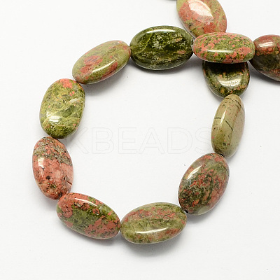 Flat Oval Gemstone Natural Unakite Stone Beads Strands G-S113-16-1