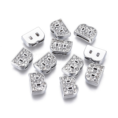 Alloy Initial Slide Charms with Grade A Rhinestones ALRI-R032-B-FF-1