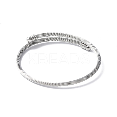 304 Stainless Steel Open Cuff Bangle with Oval Beaded X1-BJEW-C031-01P-1