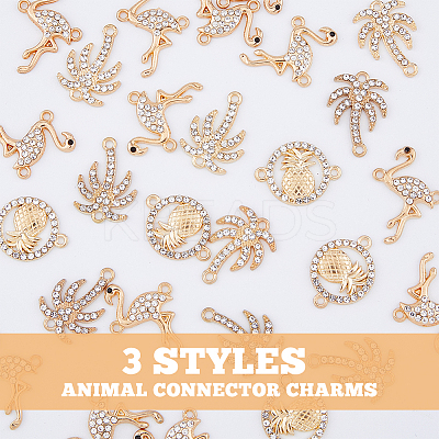 60Pcs 3 Styles Summer Theme Alloy Crystal Rhinestone Connector Charms ALRI-DC0001-02-1