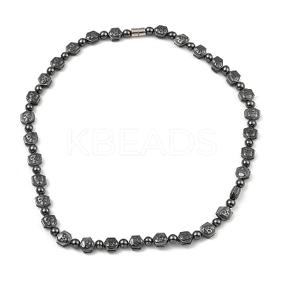 Hexagon with Skull Synthetic Non-Magnetic Hematite Beaded Necklaces for Women Men NJEW-E097-07-1