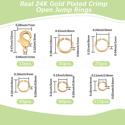290Pcs 5 Styles Rack Plating Brass Jump Rings KK-BBC0017-95-1