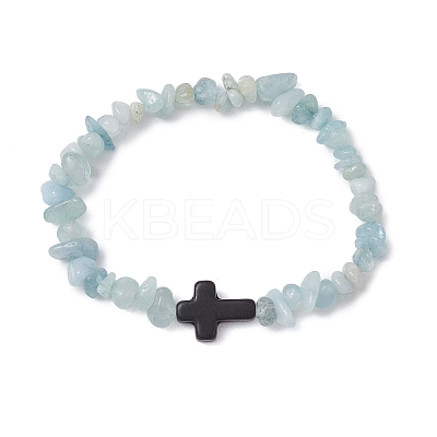 Natural Aquamarine Chips Stretch Bracelets for Women Men BJEW-JB11341-05-1