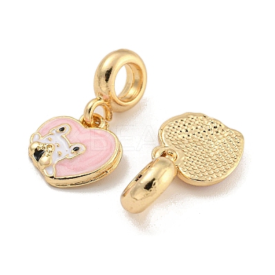 Rack Plating Alloy Enamel Heart with Dog European Dangle Charms FIND-B034-50G-1