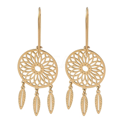 Flat Round 304 Stainless Steel Hoop Earrings EJEW-G453-01G-1