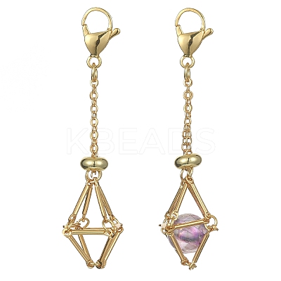5Pcs Brass Braided Chain Pouch Empty Stone Holder Pendant Decorations HJEW-CJ0001-11G-1