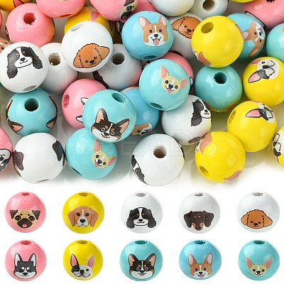 50Pcs 10 Colors Wood European Beads WOOD-FS0001-26-1