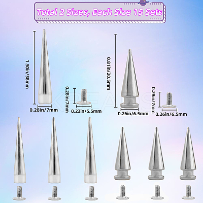 30 Sets 2 Style Alloy Rivets Set PALLOY-GF0001-07-1