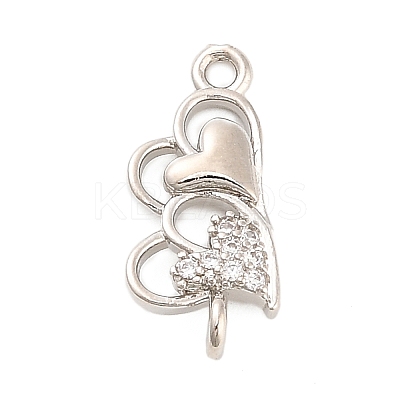 Brass Micro Pave Clear Cubic Zirconia Heart Connector Charms KK-H527-03A-P-1