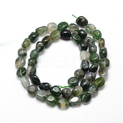 Natural Moss Agate Nuggets Beads Strands G-J335-06-1