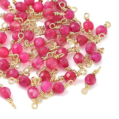 Dyed Natural Agate Faceted Round Connector Charms KK-C097-06G-01-1
