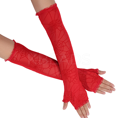 Spider Web Polyester & Spandex Long Fingerless Gloves for Women AJEW-WH20007-89B-1