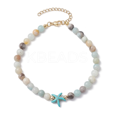 Natural Flower Amazonite & Synthetic Turquoise Charm Anklets for Women AJEW-AN00616-03-1