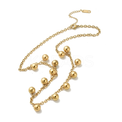 304 Stainless Steel Round Ball Tassel Cable Chain Necklaces for Women LS-NJEW-C088-02G-1