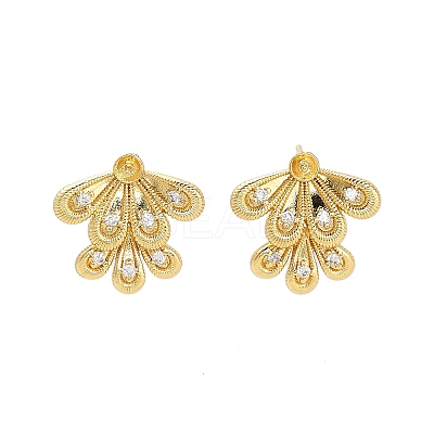 Leaf Brass Micro Pave Clear Cubic Zirconia Stud Earring Findings KK-D102-04G-1