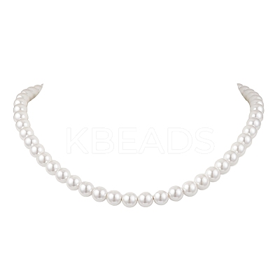 8MM Round White Shell Pearl Beaded Necklaces NJEW-JN05700-1