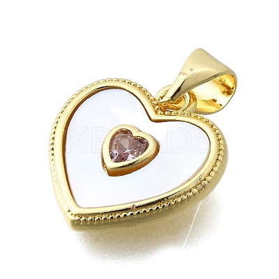 Brass Micro Pave Cubic Zirconia Heart Charms KK-V010-21G-1