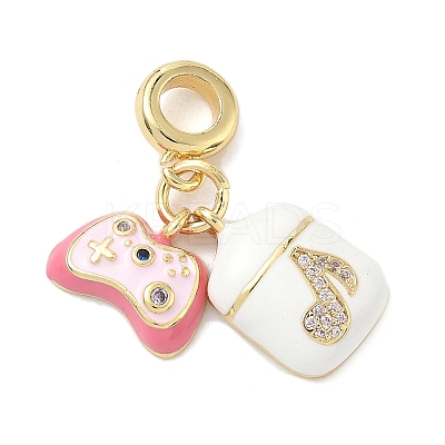 Brass Micro Pave Clear Cubic Zirconia European Dangle Charms KK-K368-35G-1