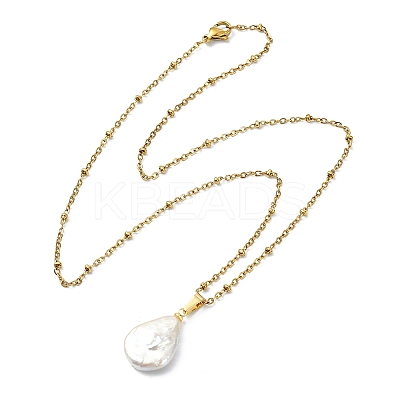 Natural Baroque Pearl Keshi Pendant 304 Stainless Steel Satellite Chain Necklaces NJEW-JN06161-1