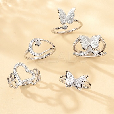 Stainless Steel Polymer Clay Rhinestone Cuff Rings/Finger Rings Sets FS-WG0D843-02-1